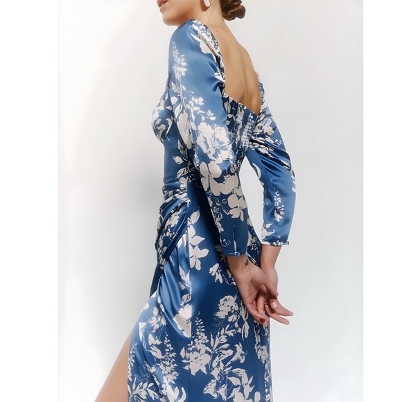 Reformation Gloriana 100% Silk Dress Long-Sleeve Floral Print Wrap Skirt | 2 - Picture 4 of 16